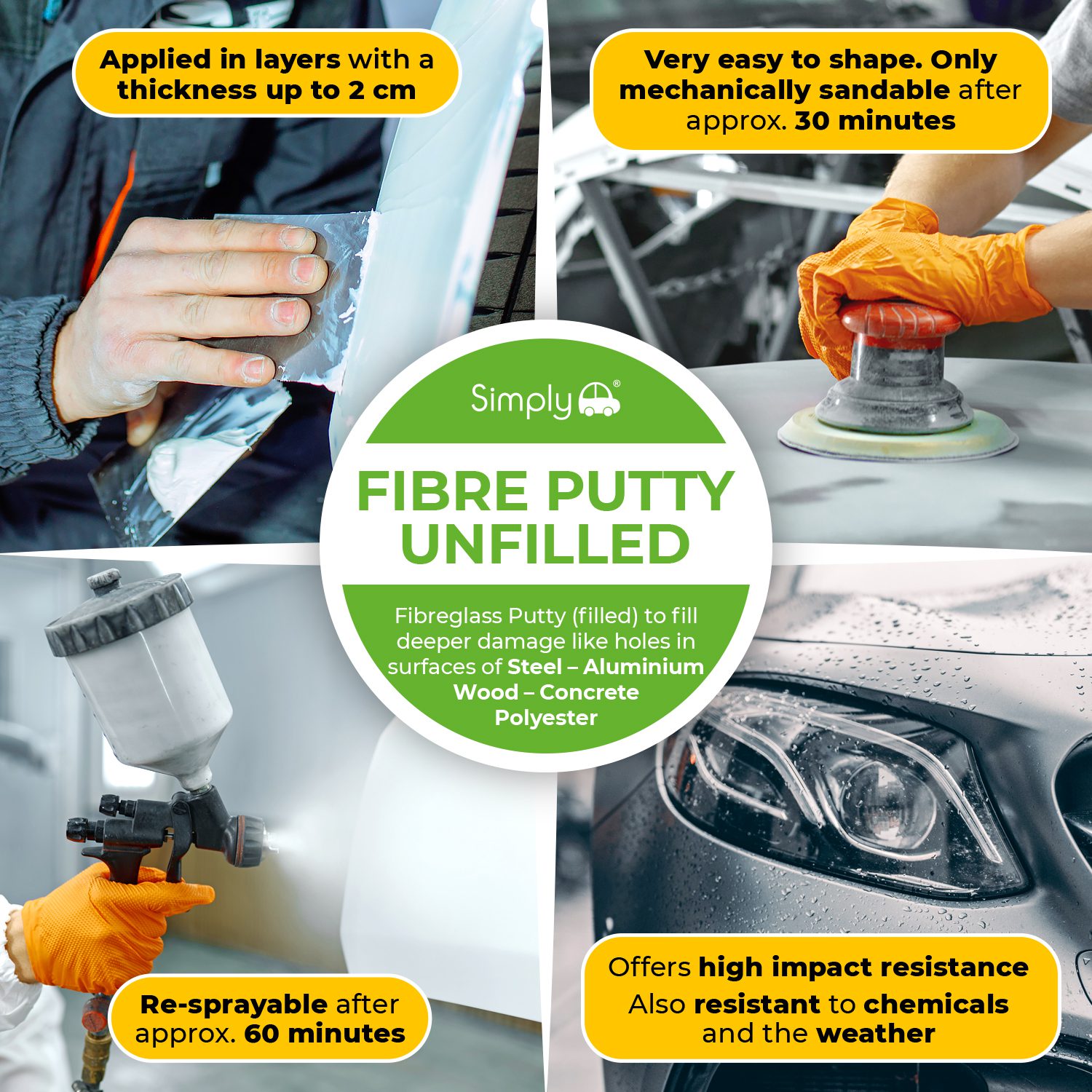 SIMPLY AUTO FIBRE PUTTY-UNFILLED (2 maten) - Afbeelding 3